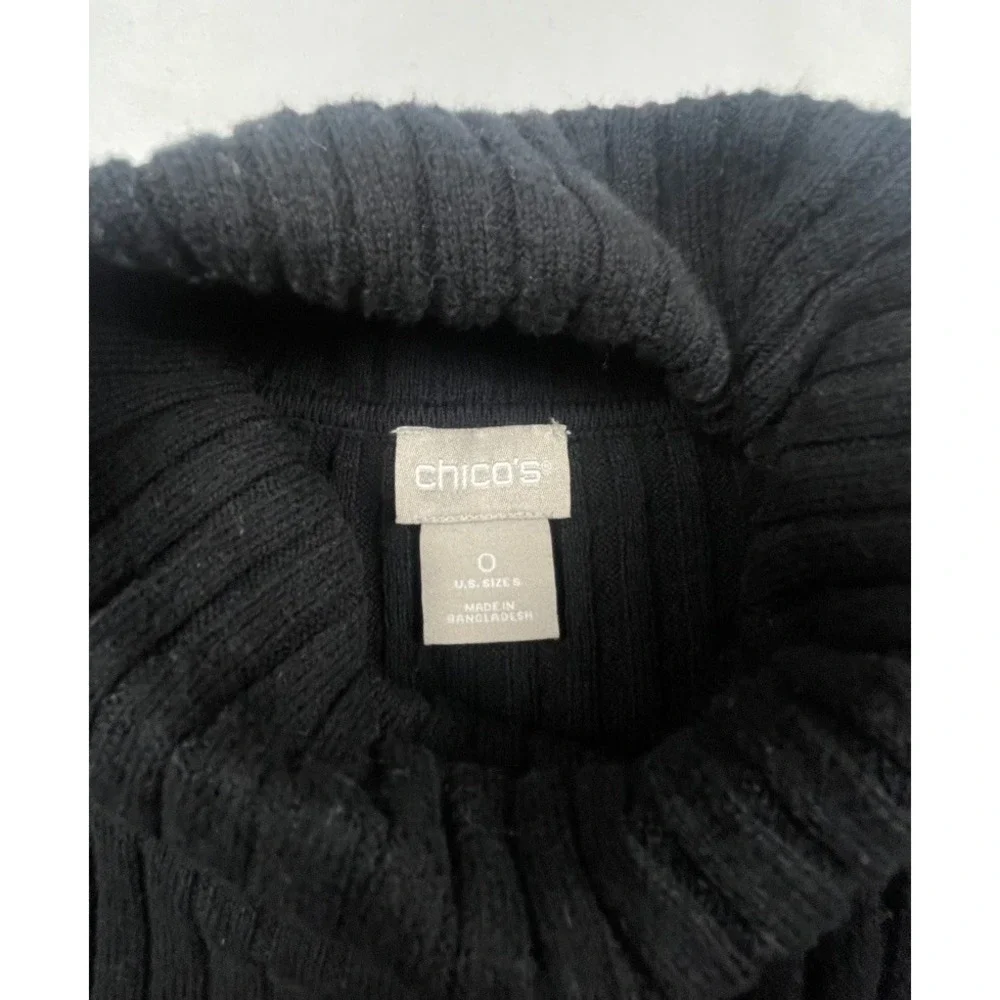 CHICOS BLACK RIBBED TURTLENECK SWEATER WOMENS SIZE 0 US SMALL COOLMAX KNIT